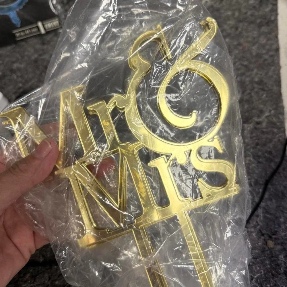 Gold Mr & Mrs Cake Topper Acrylic Wedding Anniversary Party Decoration